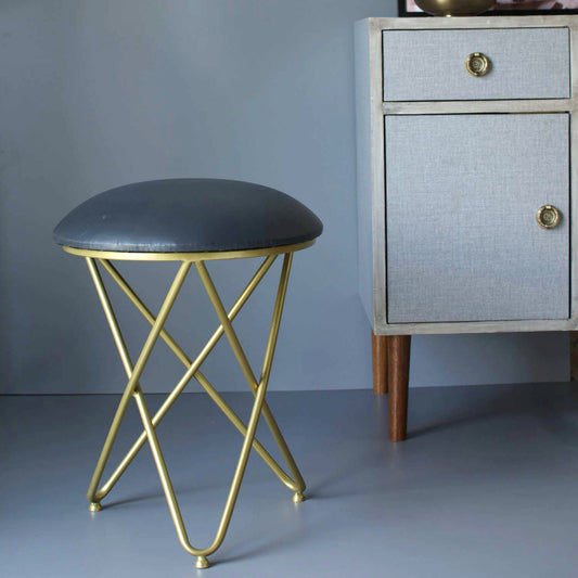 Metallic Stools: Black Leatherette Cross Leg Ottoman