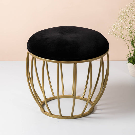 Metallic Stools: Black Velvet Gold Legs Cage Ottoman