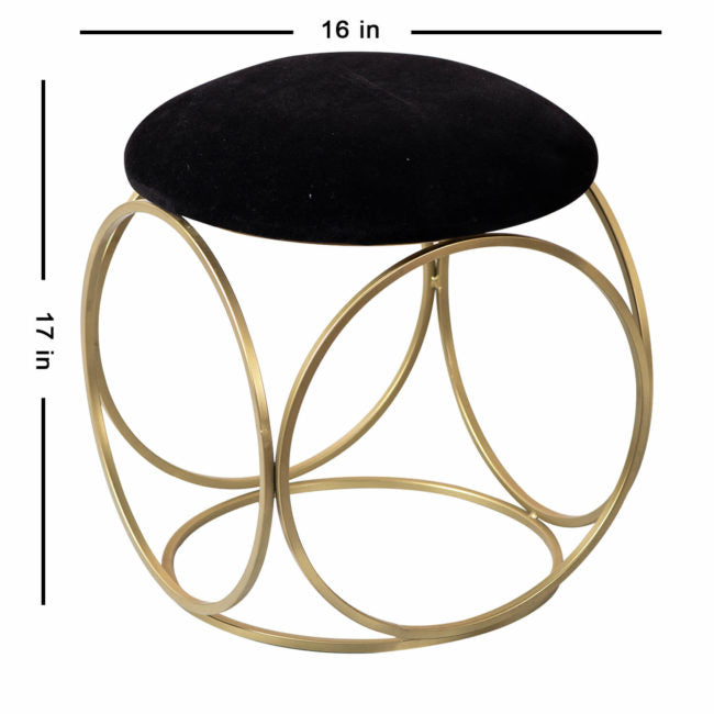 Metallic Stools: Black Velvet Round Leg Ottoman