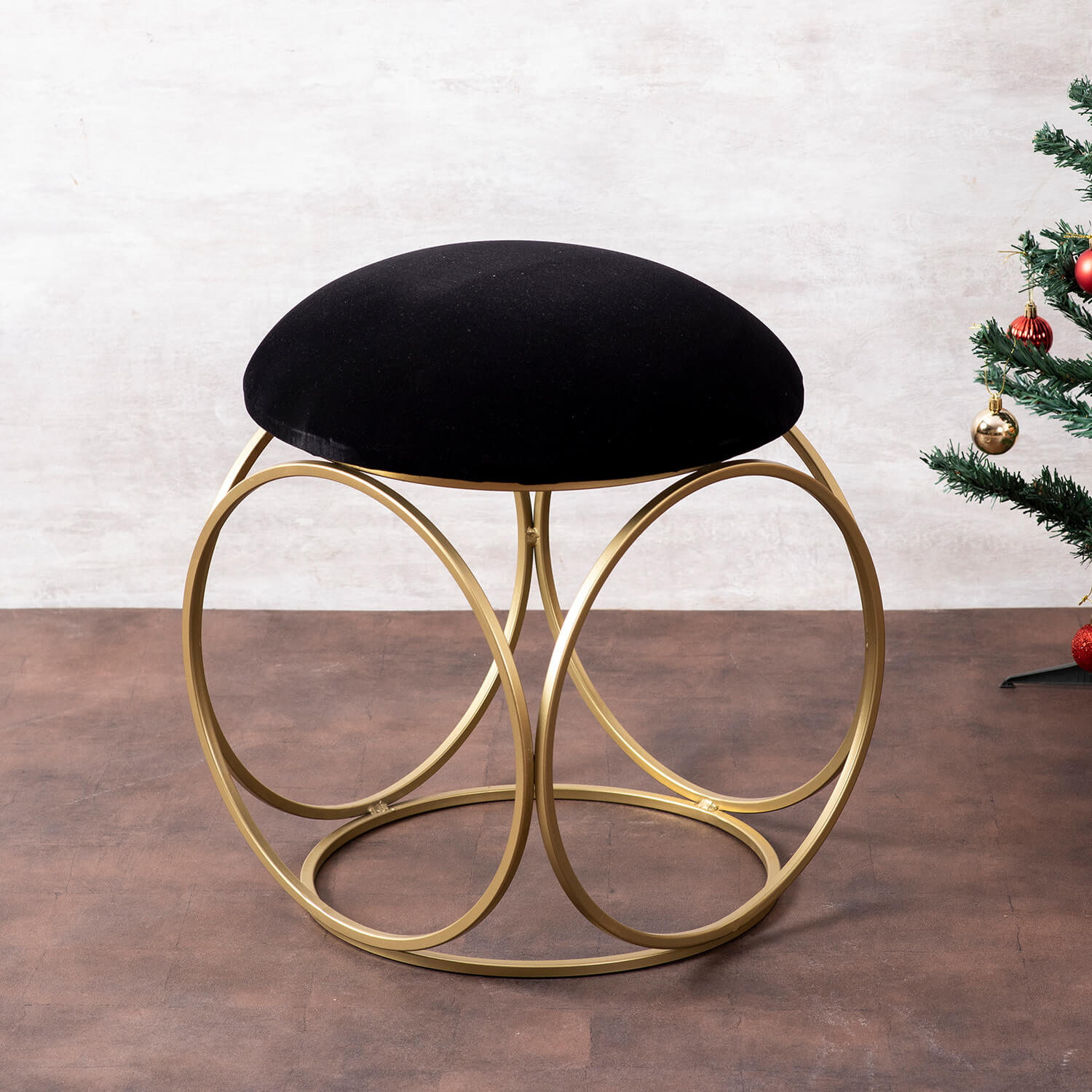 Metallic Stools: Black Velvet Round Leg Ottoman