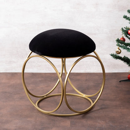 Metallic Stools: Black Velvet Round Leg Ottoman