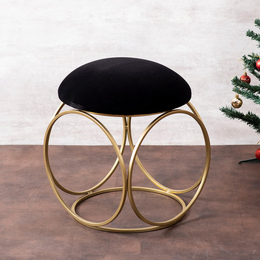 Metallic Stools: Black Velvet Round Leg Ottoman