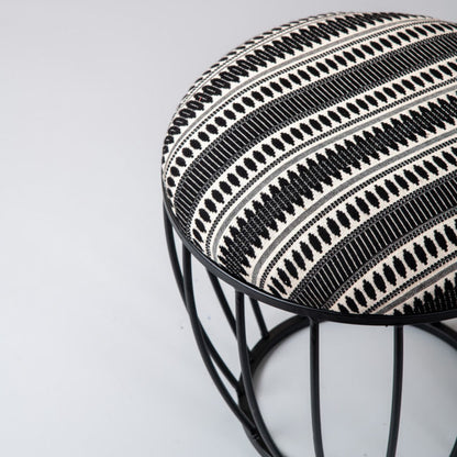 Metallic Stools: Black & Cream Cage Ottoman