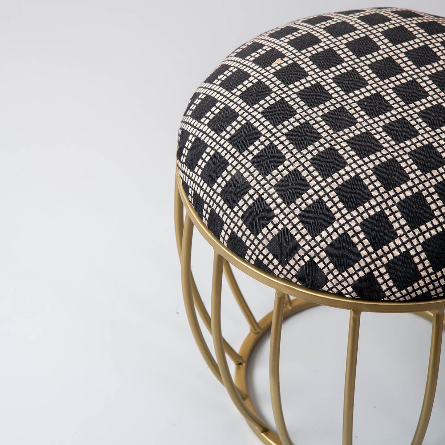 Metallic Stools: Black & Cream Cage Ottoman