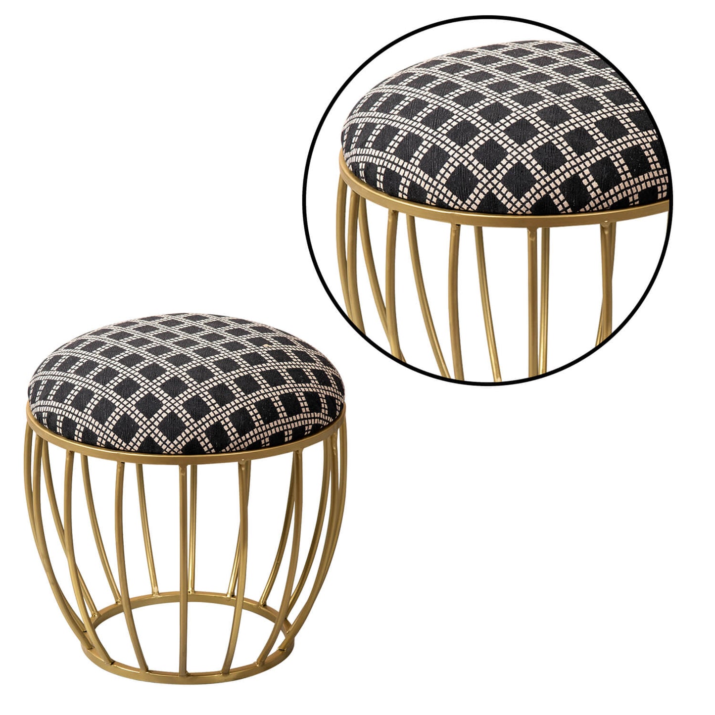 Metallic Stools: Black & Cream Cage Ottoman