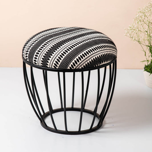 Metallic Stools: Black & Cream Cage Ottoman