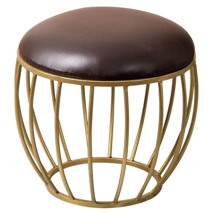 Metallic Stools: Dark Brown Leatherette Gold Cage Ottoman
