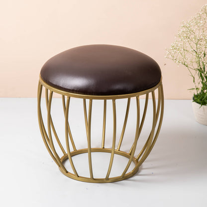 Metallic Stools: Dark Brown Leatherette Gold Cage Ottoman