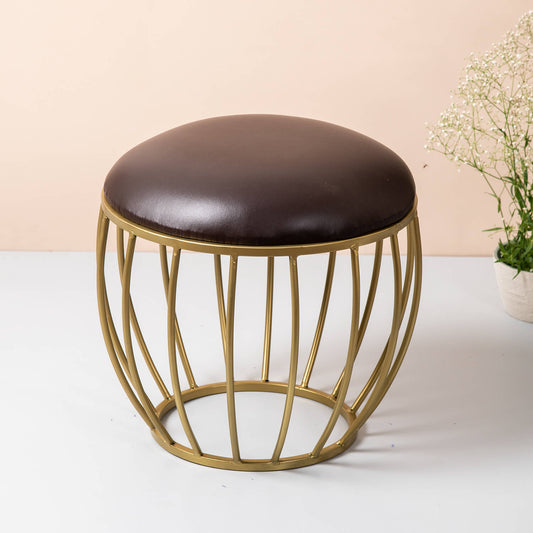 Metallic Stools: Dark Brown Leatherette Gold Cage Ottoman