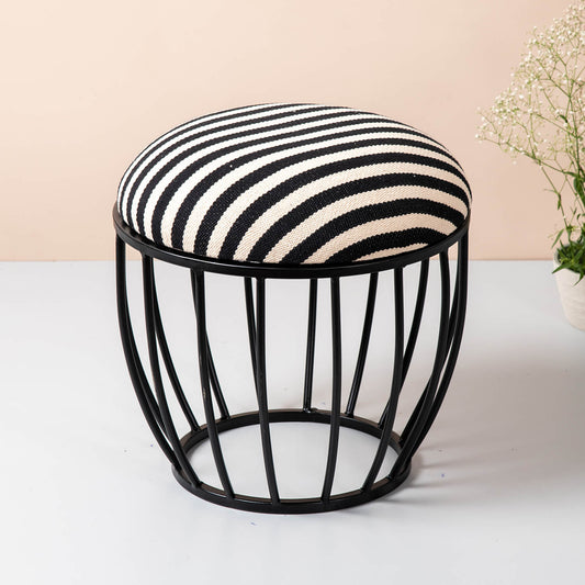 Metallic Stools: Luxurious Black & White Cage Ottoman