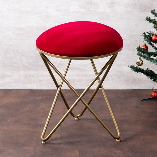 Metallic Stools: Maroon Velvet Cross Leg Ottoman
