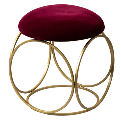 Metallic Stools: Maroon Velvet Round Leg Ottoman