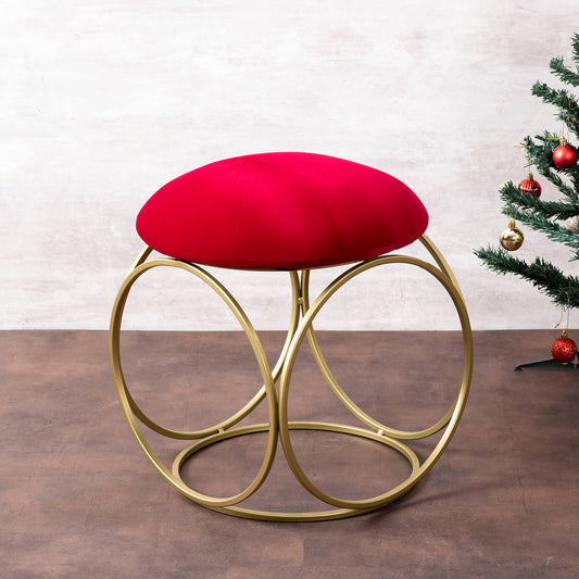 Metallic Stools: Maroon Velvet Round Leg Ottoman