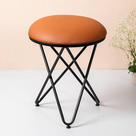 Metallic Stools: Tan Leatherette Cross Leg Ottoman