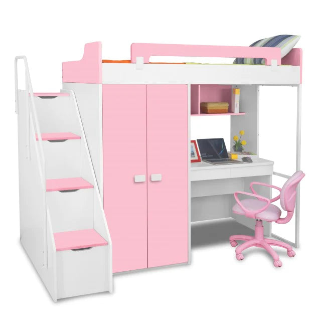 Bunk Beds:- Kids Midsleeper  Bunk Bed with Wardrobe With Study  Table Kids Furniture