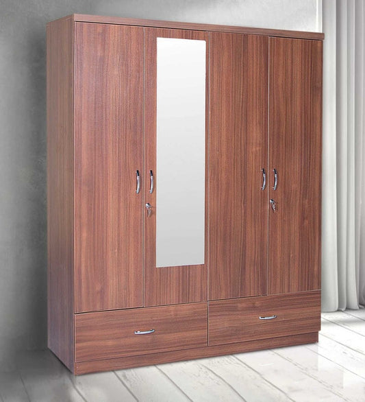 Wardrobe: Walnut Colour with Ultima Four Door Wardrobe With Mirror