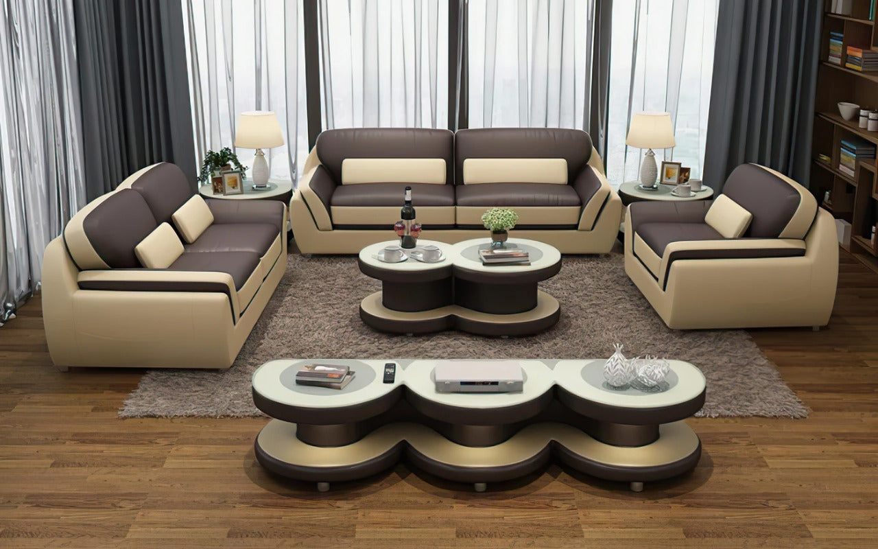 Modern Sofa Set: 5 Seater Leatherette Sofa Set