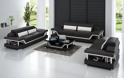 Modern Sofa Set: 5 Seater Leatherette Sofa Set with Adjustable Headrest