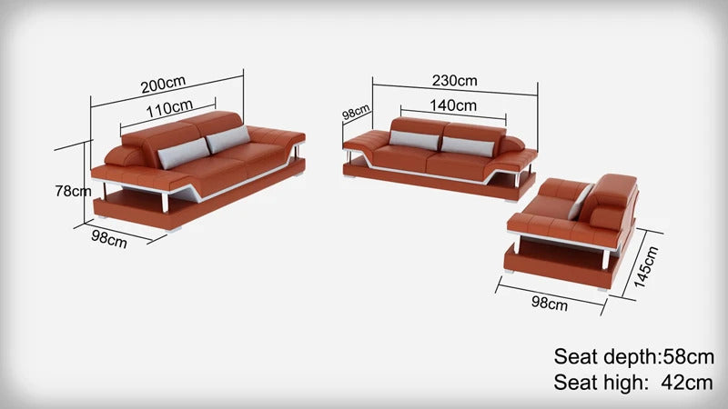 Modern Sofa Set: 5 Seater Leatherette Sofa Set with Adjustable Headrest