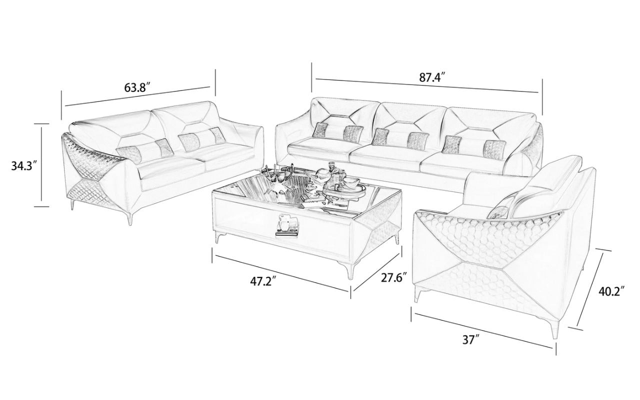 Modern Sofa Set: 6 Seater Leatherette Sofa Set