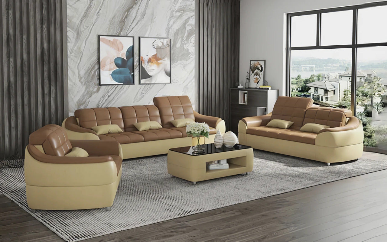 Modern Sofa Set: 6 Seater Leatherette Sofa Set with Adjustable Headrest