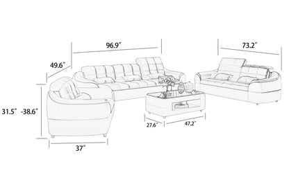 Modern Sofa Set: 6 Seater Leatherette Sofa Set with Adjustable Headrest