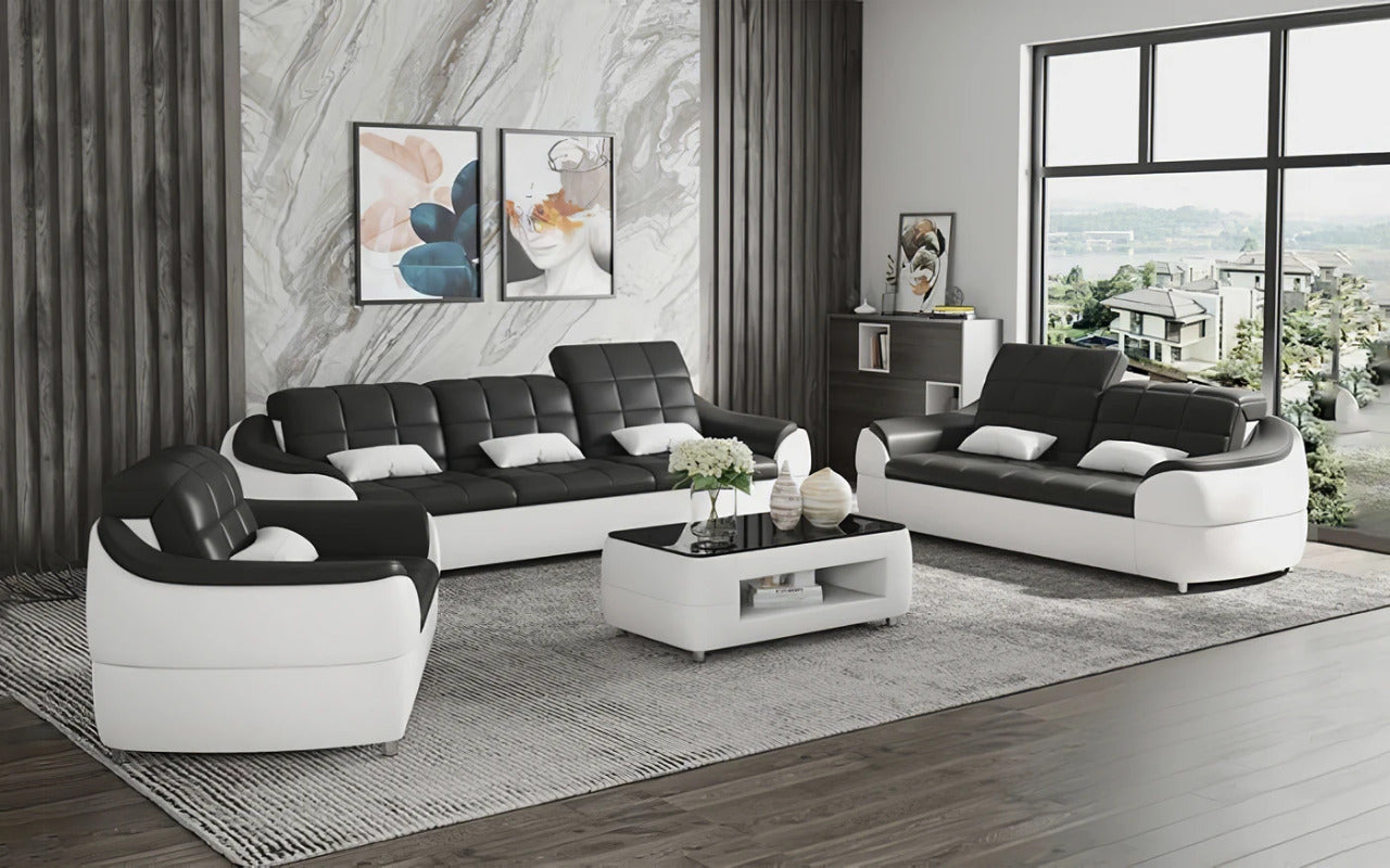 Modern Sofa Set: 6 Seater Leatherette Sofa Set with Adjustable Headrest