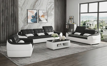 Modern Sofa Set: 6 Seater Leatherette Sofa Set with Adjustable Headrest