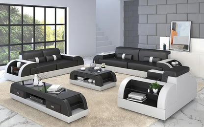 Modern Sofa Set: Leatherette 6 Seater Sofa with Side Storage