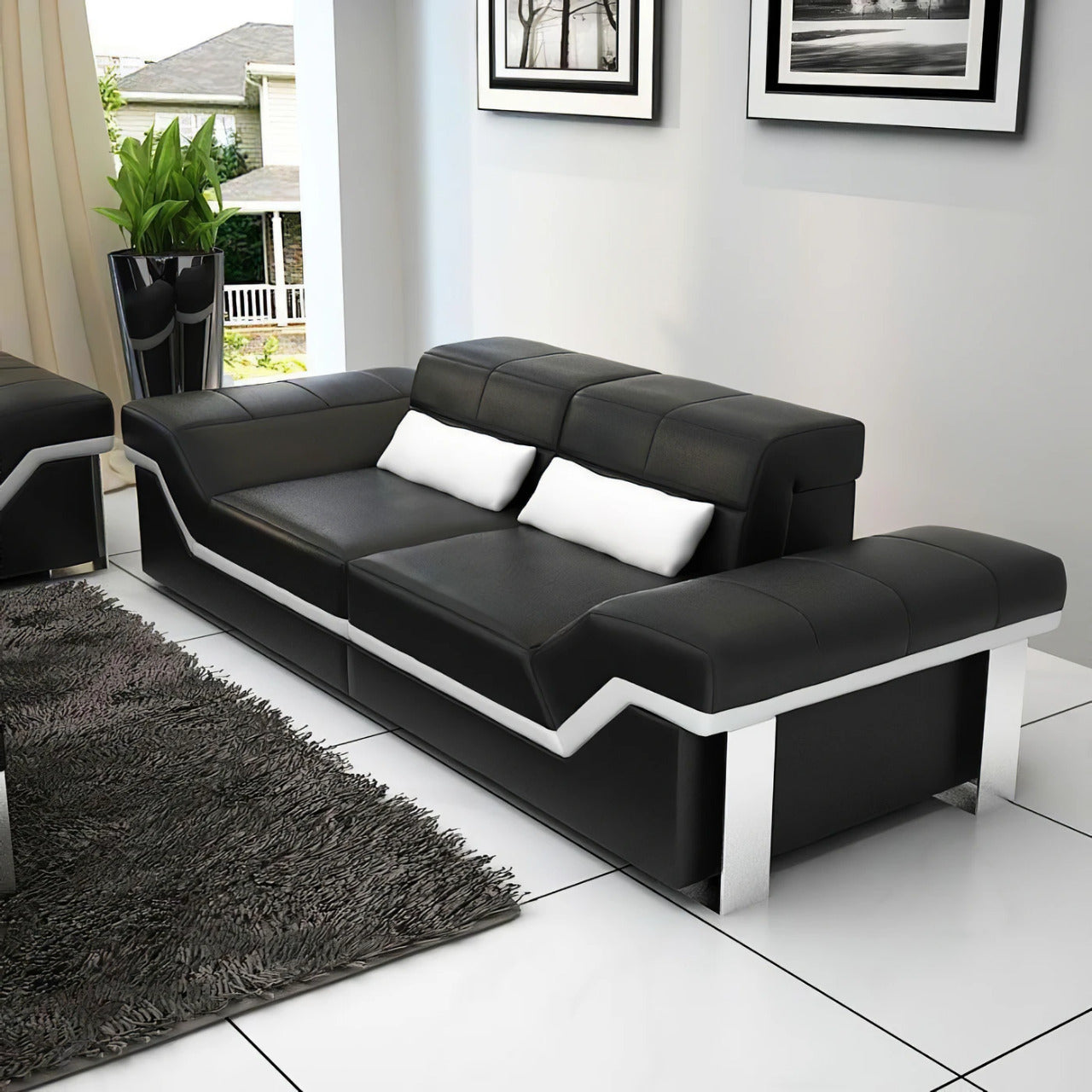 Modern Sofa Set: Leatherette 4 Seater Sofa Set With Adjustable Headrest