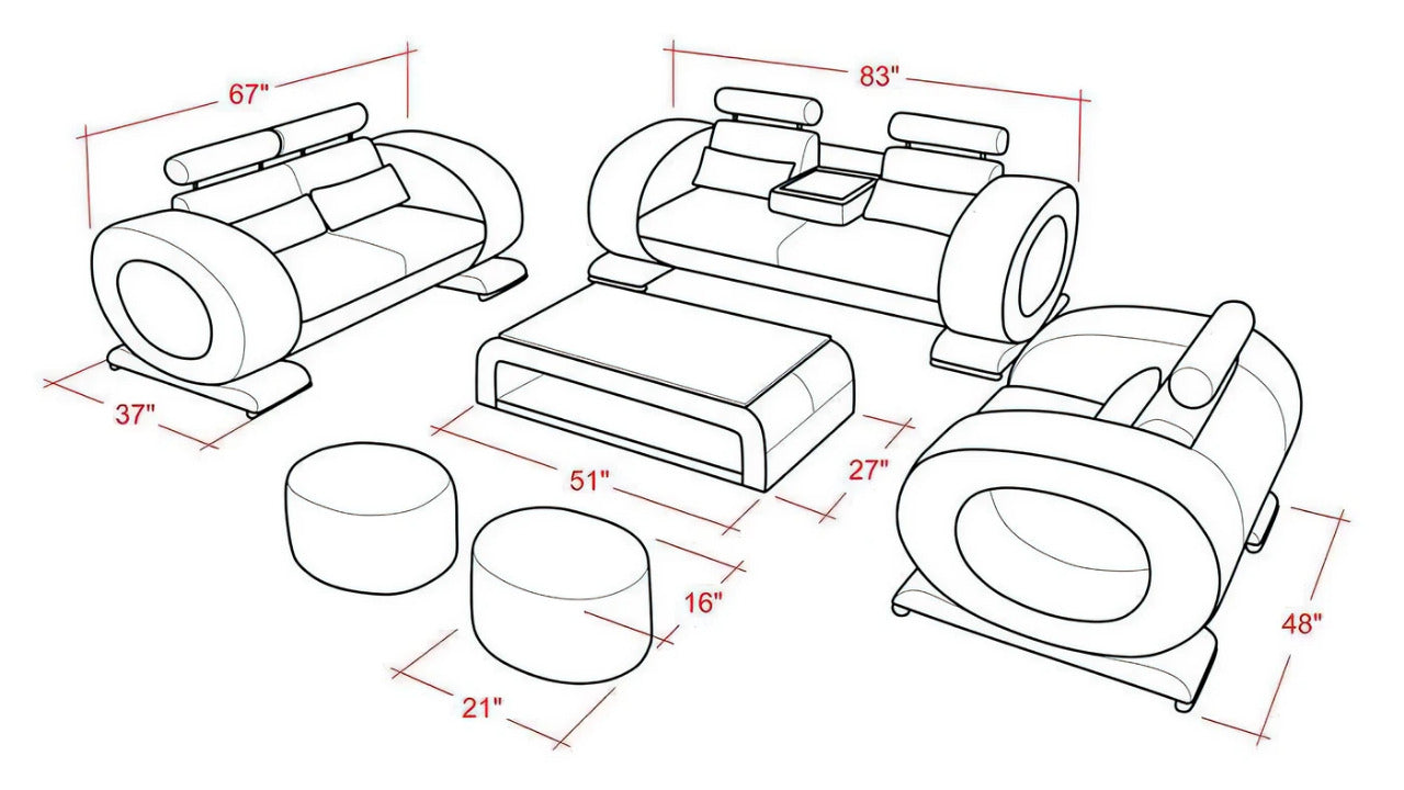 Modern Sofa Set: Leatherette Sofa Set With Ottoman