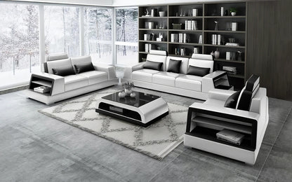 Modern Sofa Set: 6 Seater Leatherette Sofa Set with Side Storage