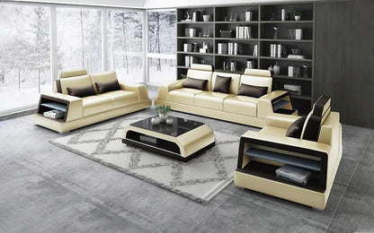 Modern Sofa Set: 6 Seater Leatherette Sofa Set with Side Storage