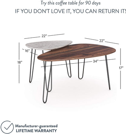Coffee Table Set: Coffee Table Set of 2, Stacking Side or End for Living Room , Wood Finish and Black Metal Legs