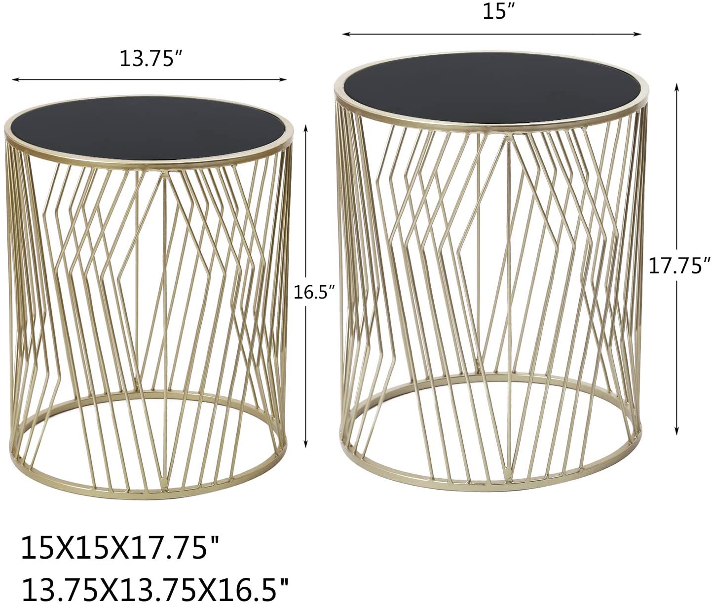 Nest Of Table 2 Pieces End Table Metal Side Tables for Living Room (Black Top Silver)