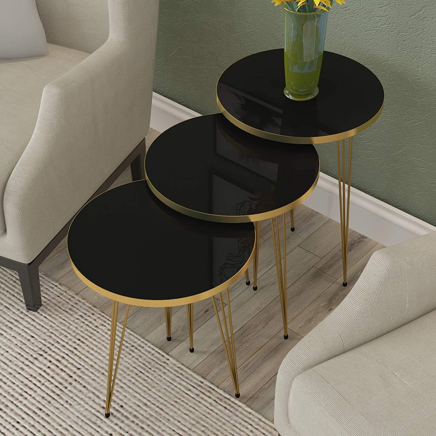 Nest Of Tables : 3 HIGH Gloss Nesting End Tables Nightstands