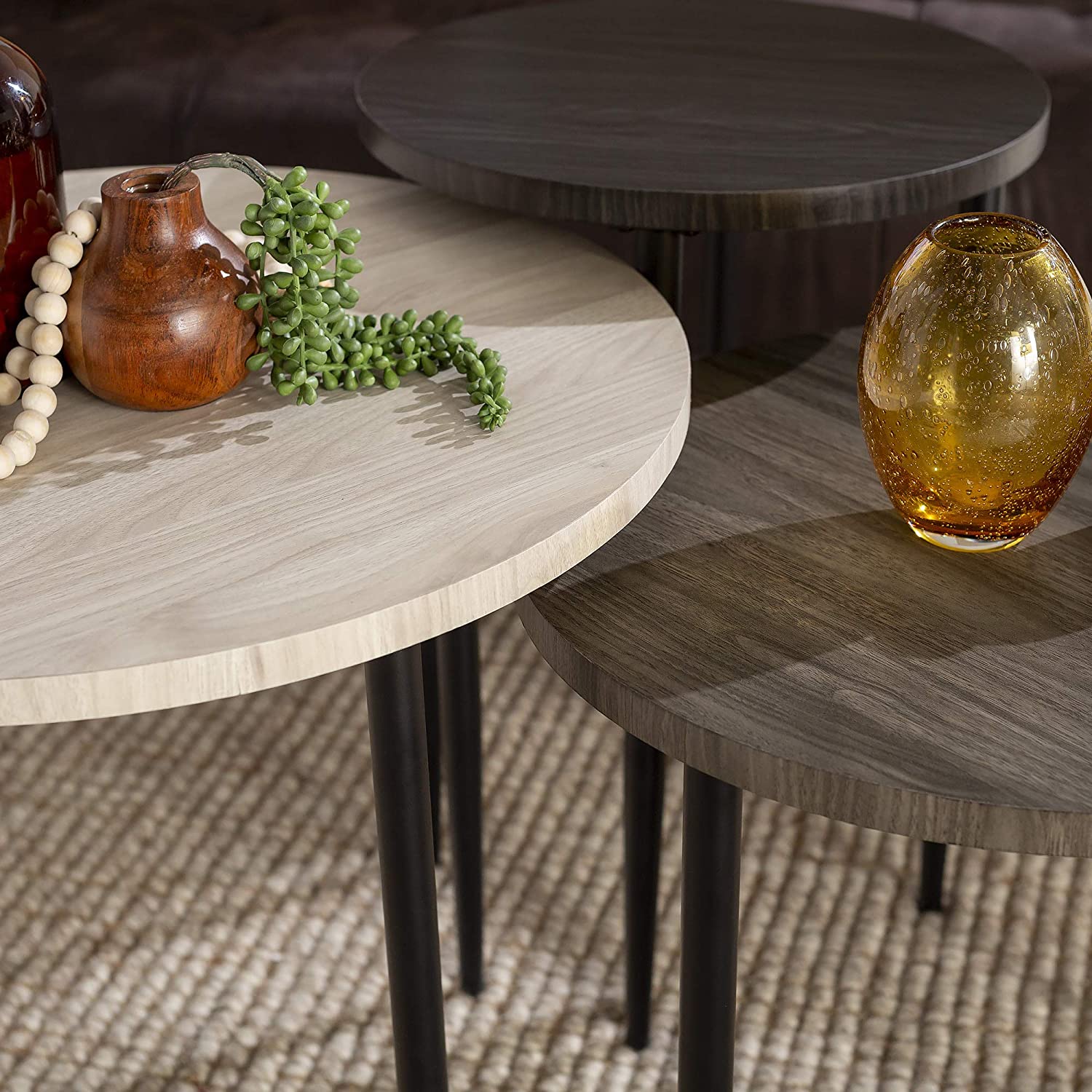 Nest Of Tables 3 Piece Modern Round Nesting Coffee Table Set Living Room Accent Ottoman Storage Shelf, Set of 3