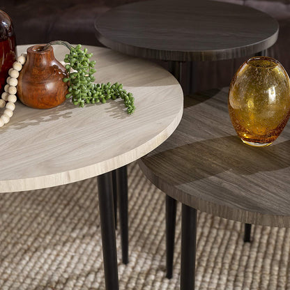 Nest Of Tables 3 Piece Modern Round Nesting Coffee Table Set Living Room Accent Ottoman Storage Shelf, Set of 3