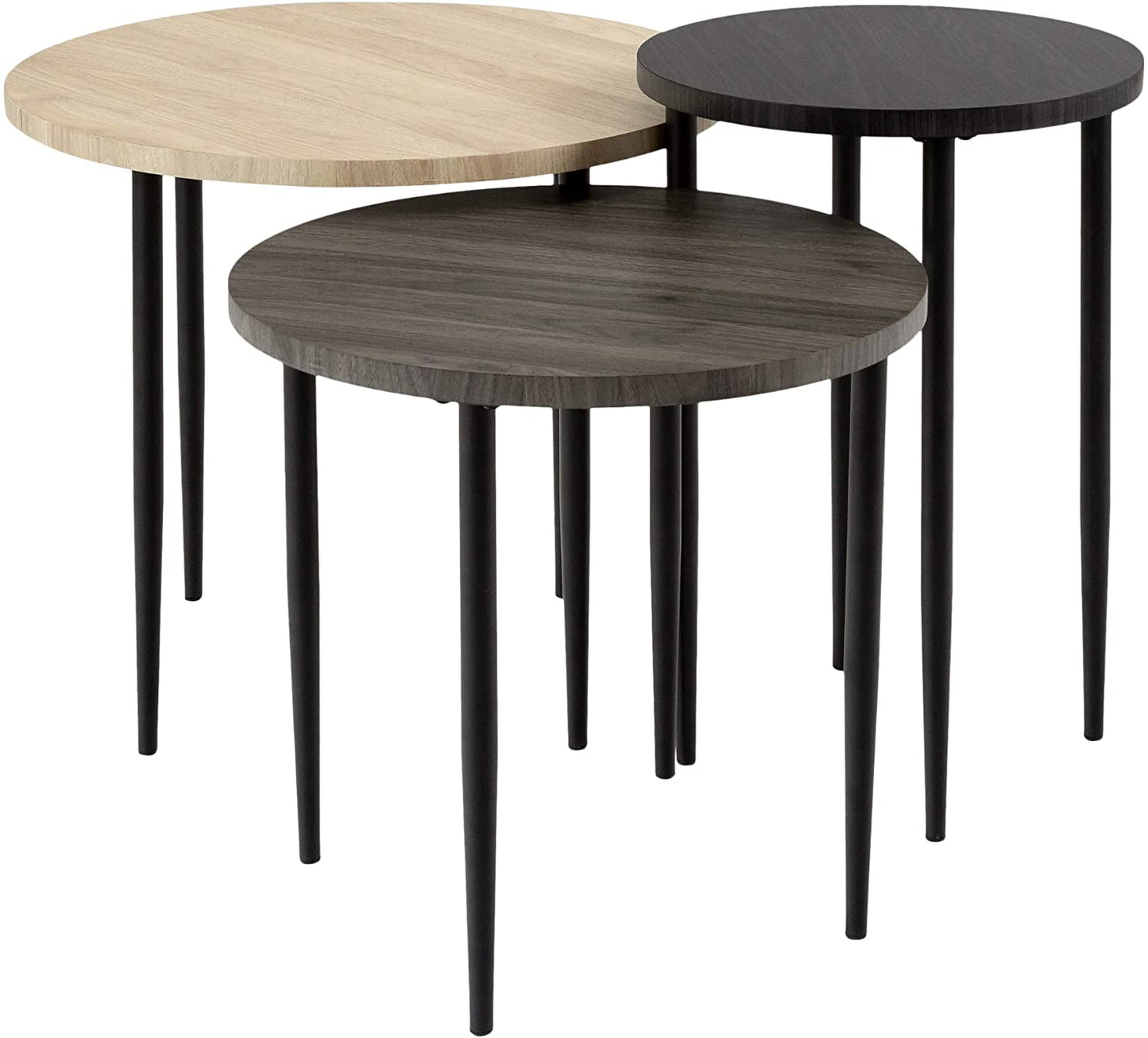 Nest Of Tables 3 Piece Modern Round Nesting Coffee Table Set Living Room Accent Ottoman Storage Shelf, Set of 3