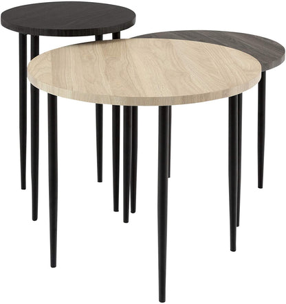 Nest Of Tables 3 Piece Modern Round Nesting Coffee Table Set Living Room Accent Ottoman Storage Shelf, Set of 3