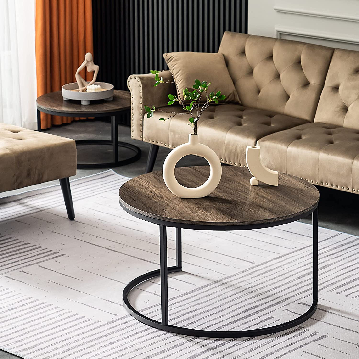 Nest Of Tables Coffee Table and End Table Sets, Farmhouse Wood Coffee Table Set of 2