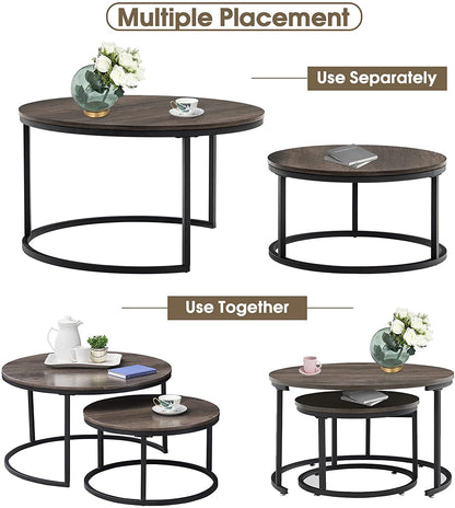 Nest Of Tables Coffee Table and End Table Sets, Farmhouse Wood Coffee Table Set of 2