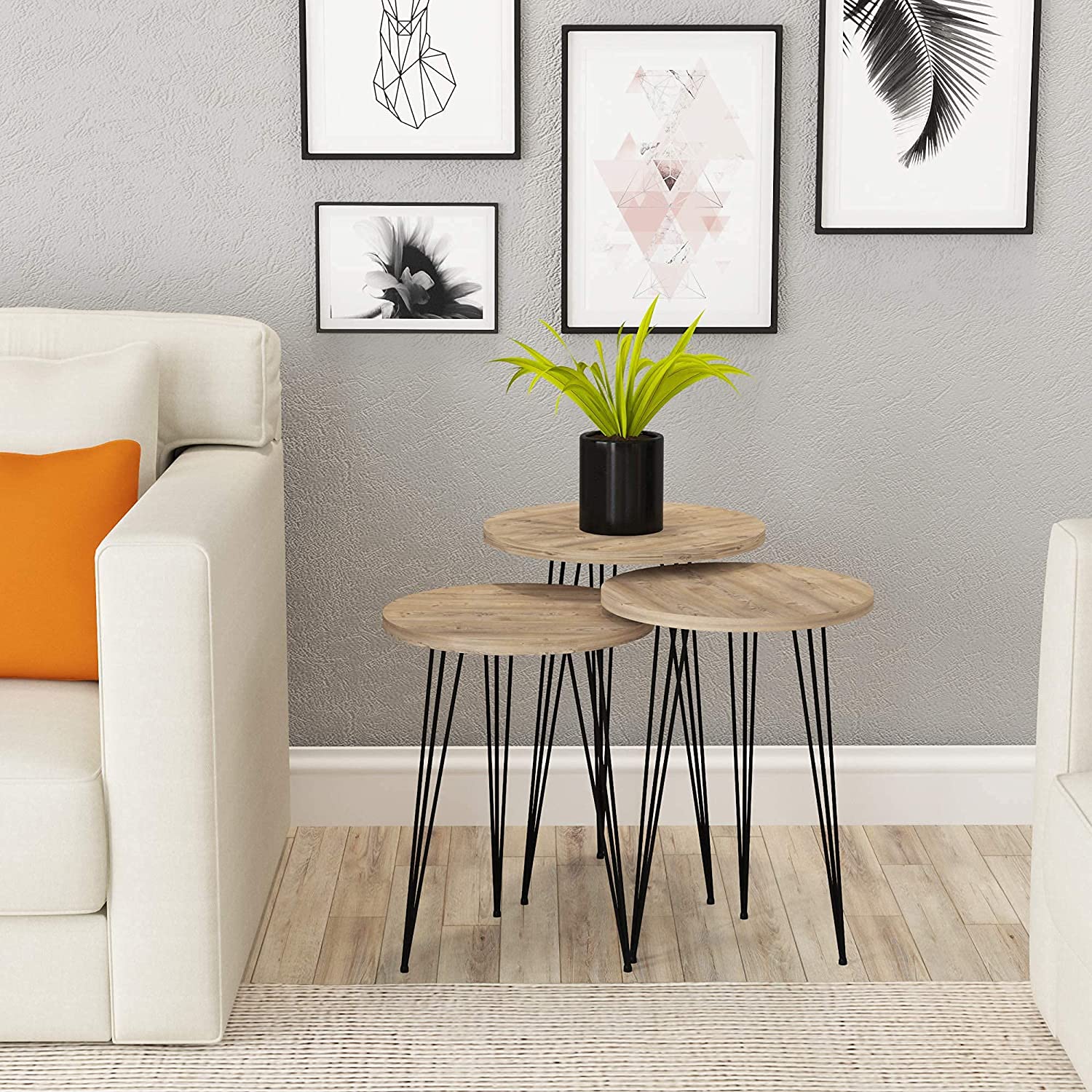  Nest Of Tables Living Room, Home Office, Sturdy&Easy Assembly, Grey 