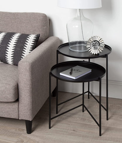 Nest Of Tables Metal Accent Tables, 2 Piece, Black 
