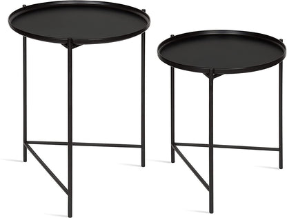 Nest Of Tables Metal Accent Tables, 2 Piece, Black 