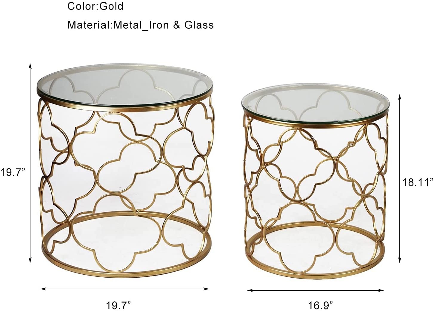 Nest Of Tables : Nesting Round Gold Nightstands Decent Set of 2