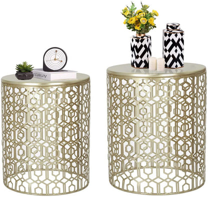 Nest Of Tables : Nesting Round Gold Nightstands Decent Set of 2