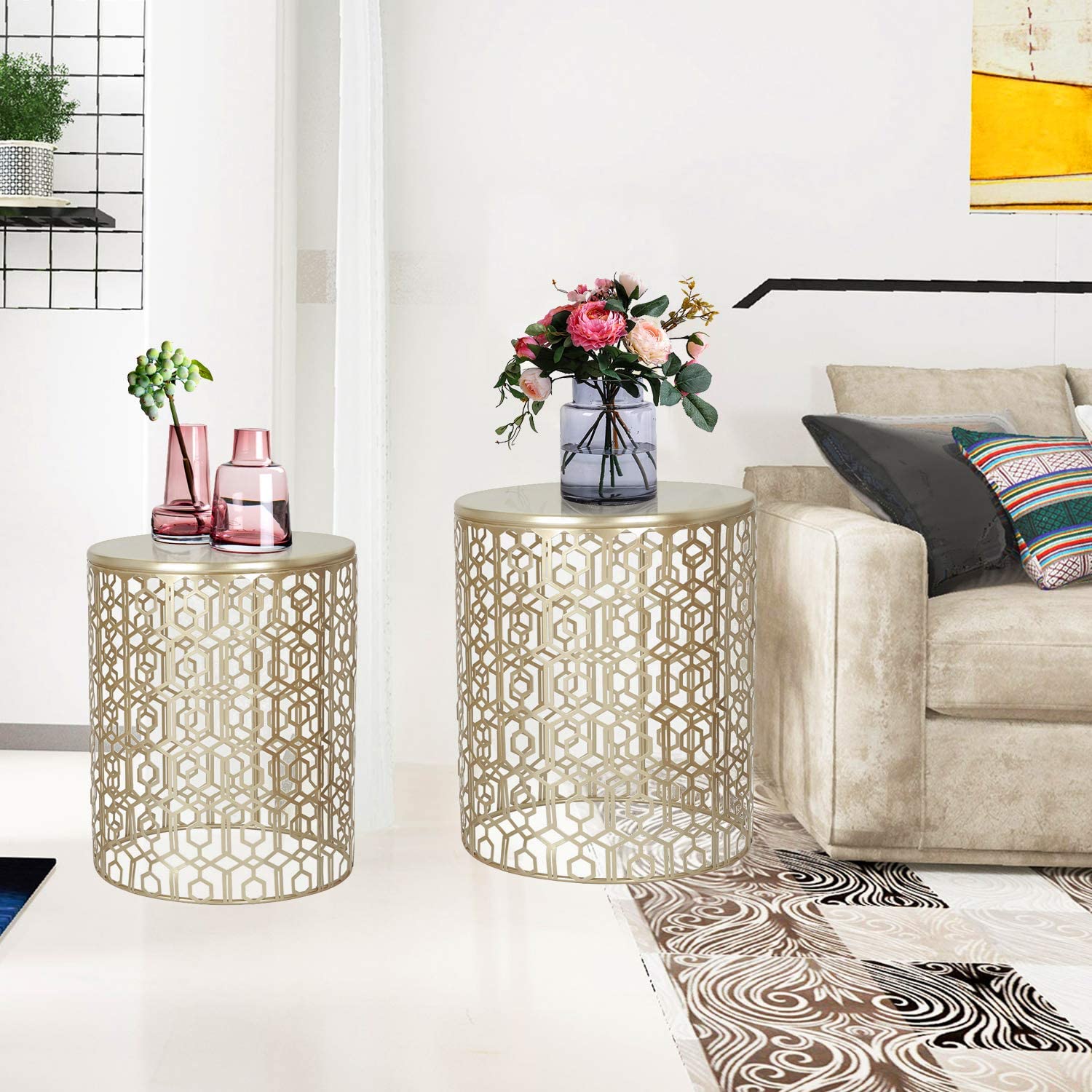 Nest Of Tables : Nesting Round Gold Nightstands Decent Set of 2