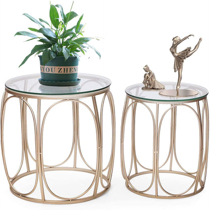 Nest Of Tables : Nesting Round Gold Nightstands Decent Set of 2