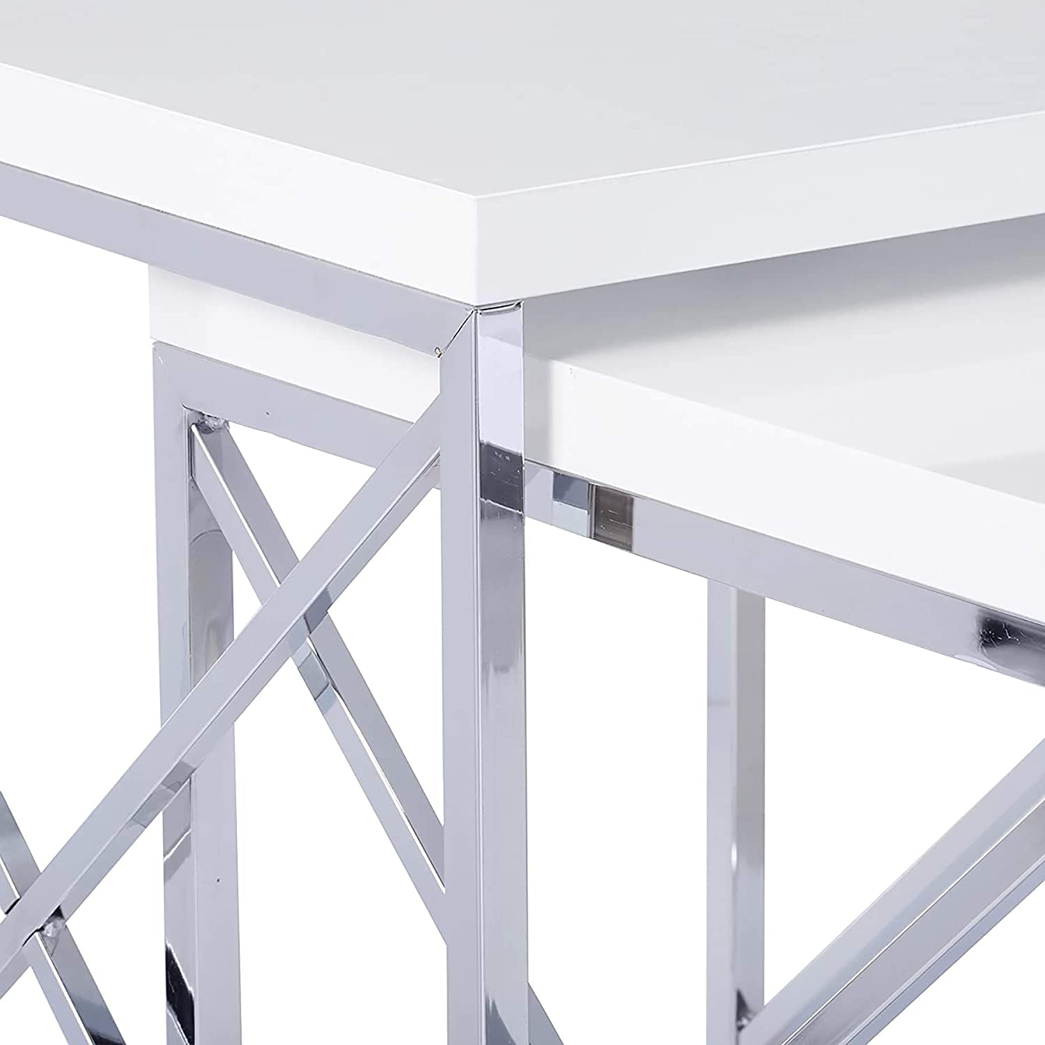 Nest Of Tables : Nesting Table, Chrome Metal Table Set, 2 pcs